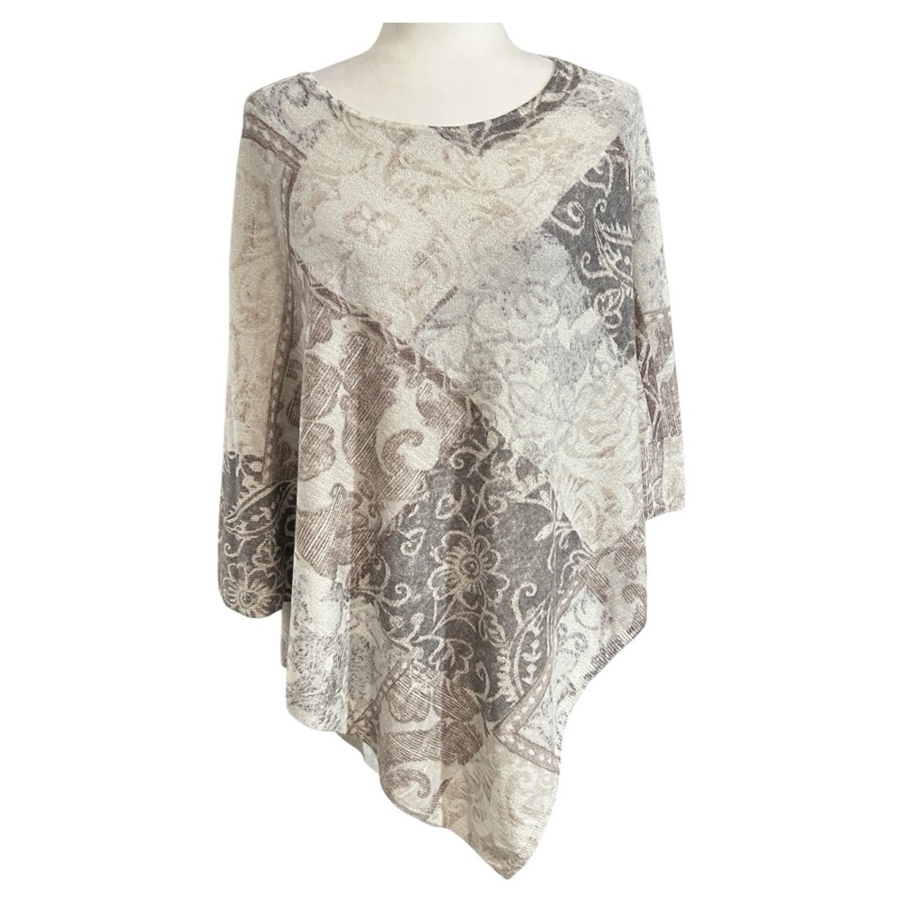 CHICO’S Women's Pullover Crewneck Knit Triangle Poncho Neutral Combo L/XL NWT